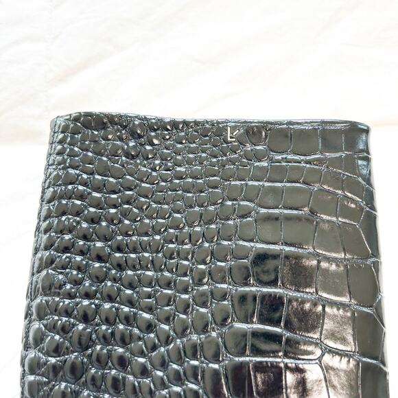 NWOB Larroude Kate Black Croc Stamped Leather Knee High Boots Size 6 - Picture 7 of 10